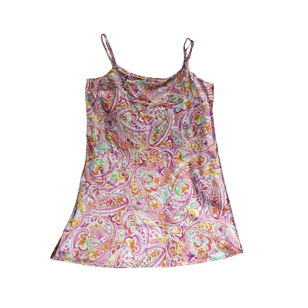 Ralph Lauren Nightgown Womens XL Paisley Chemise Pink Ruffle Black Label
